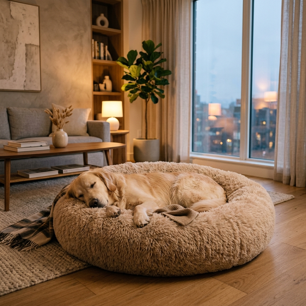Cama Antiestrés para Perro en un Departamento Moderno