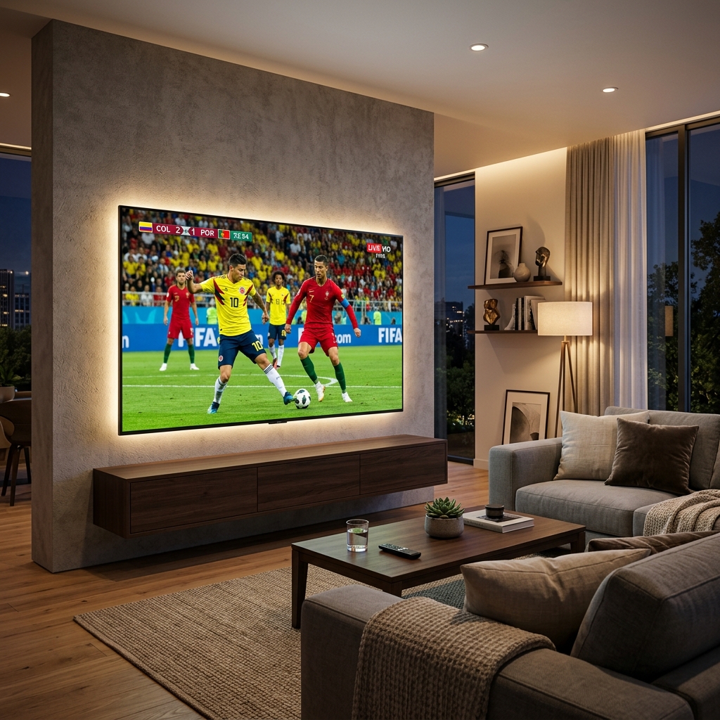 Smart TV mostrando el partido Colombia vs Portugal